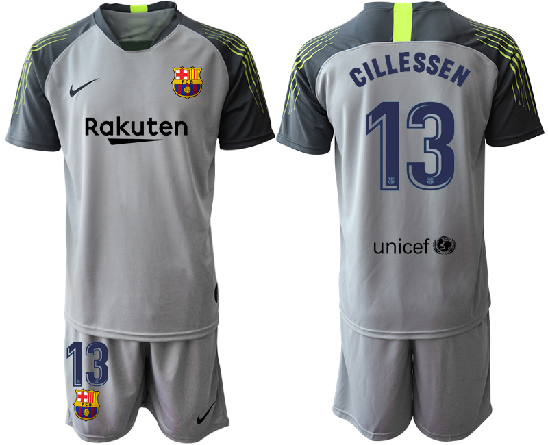 Men 2020-2021 club Barcelona grey goalkeeper #13 Soccer Jerseys->barcelona jersey->Soccer Club Jersey